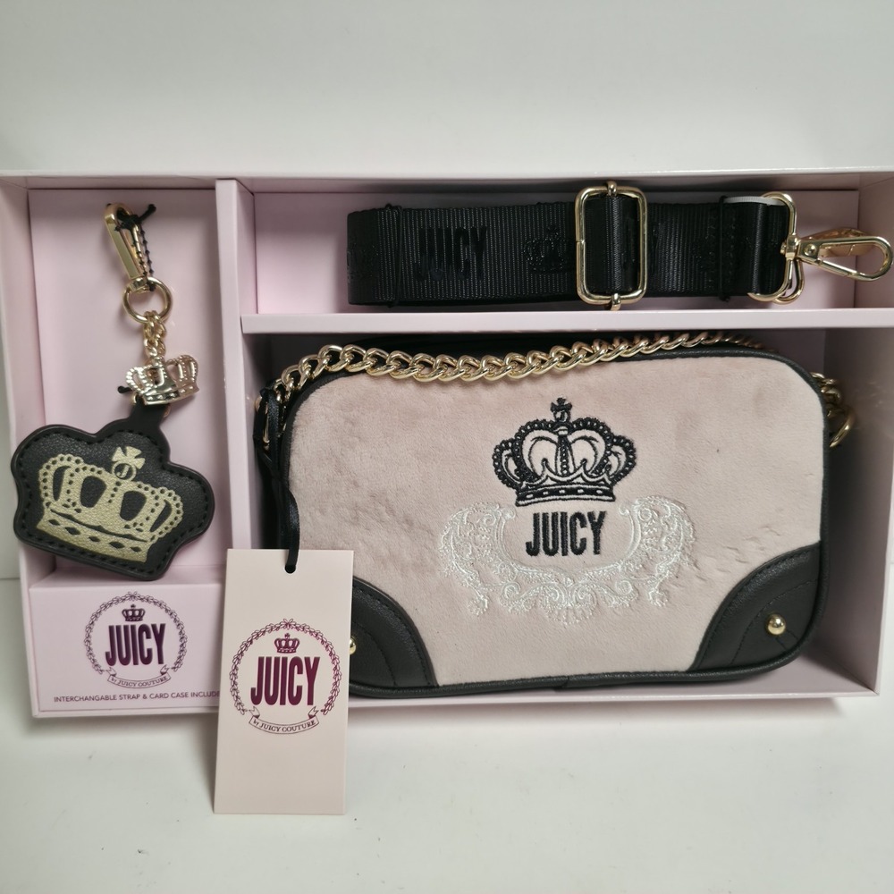 New Juicy Couture Heritage Crossbody W/ Strap & Card Case Black Gift Set Y2K